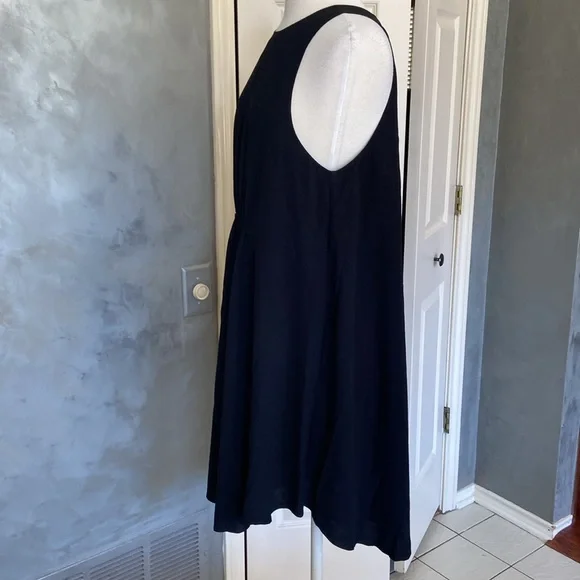 Aritzia Wilfred Black Swing Dress Gathered Waist Keyhole Back Size Large - Picture 4 of 8